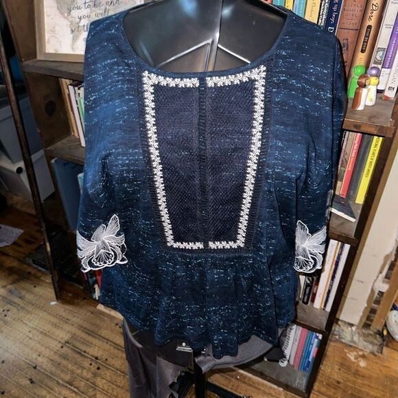 Pilcro Anthropologie blue boho flowy blouse - Picture 1 of 4